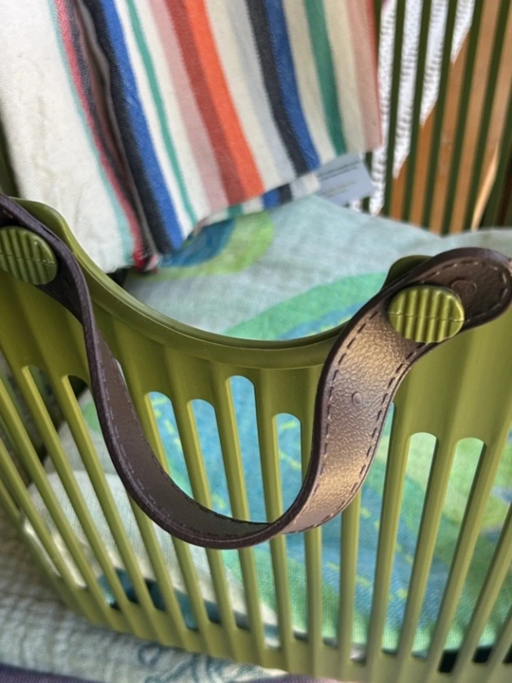 Japandi Rounded Square Basket Medium Size Storage Leather Like Handles